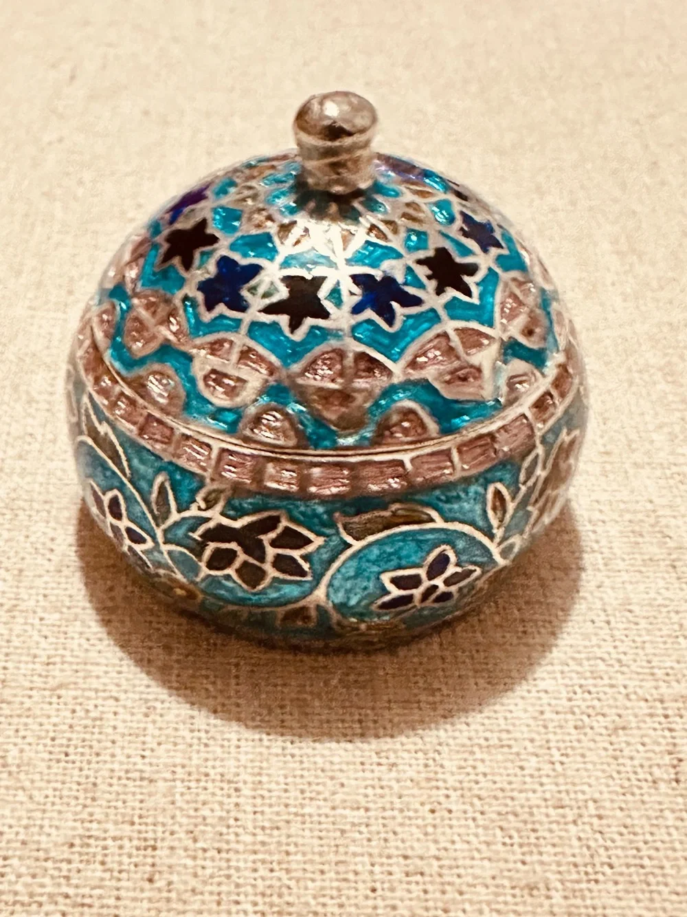 Vintage | Trinket Holder | Handcrafted Turquoise Floral Enamel Trinket Box